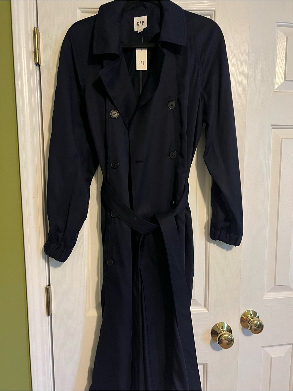 GAP Women’s Double-Breasted Navy Trench Coat with Belt
